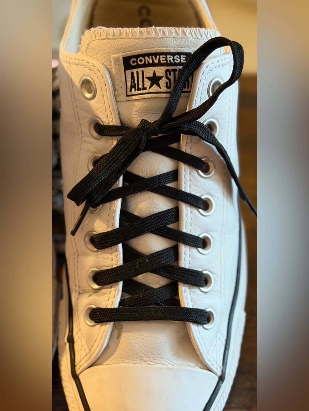 Converse All Star Leather Low Top Sneakers – White/Black – Men's 10 / Women's 12 - Picture 7 of 10